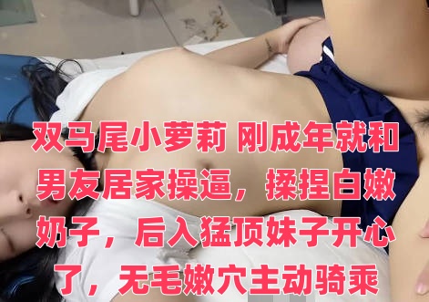 双马尾小萝莉 刚成年就和男友居家操逼，揉捏白嫩奶子，后入猛顶妹子开心了，无毛嫩穴主动骑乘}